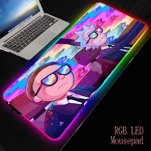 XGZ Anime Morty Gaming RGB MousePad Large Locking Edge Speed Game Gamer LED Mouse Pad Soft Laptop Notebook Mat for CSGO