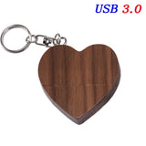 POWERONE usb flash drive USB 3.0 wooden heart+box 4GB 8GB 16GB 32GB 64GB free custom logo memory stick pen drive creative gifts