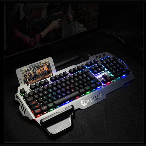 PK-900 USB Wired 104 Keys Gaming Keyboard RGB Backlight Keyboard with Phone Stand Holder for Computer Desktop Laptop PC Gamer